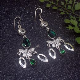 Dangle Earrings Amazing Shiny Fashion GreenTopaz Silver Colour For Women Drop 2 3/4 Inch HD527