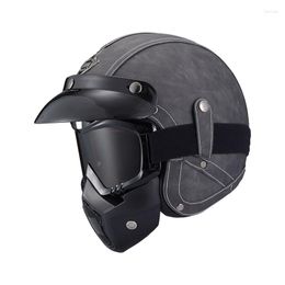 Motorcycle Helmets Grey Leather Open Face Helmet Retro Style Motorbike Casco De Moto Dot 5 Size Free Gift