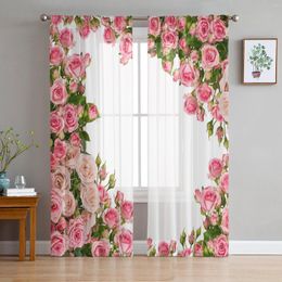 Curtain Rose Pink Romantic Chiffon Tulle Curtains For Bedroom Window Luxury Cafe El Decor Home Living Room Sheer Drapes