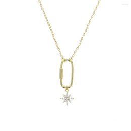 Chains Paper Clip Pendant CZ Star Charm Gold Color Simple Geometric Fashion Necklace For Women