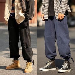 Men's Pants Fashionable Soft Waist Ankle Belt Band Wide Loose Casual Multi-pocket Trousers Street Style Cargo 2023