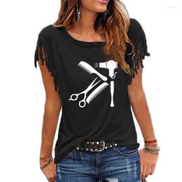 Women's T Shirts Art Hair Salon Tee Shirt Hairstyle Barber Funny Women Tumblr Fashion Tassel Casual Tops