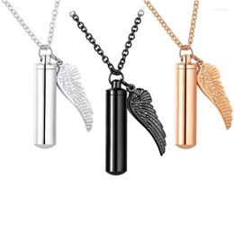 Pendant Necklaces 3 Colours Cylinder Cremation Urn Necklace For Ashes Memorial Keepsake With Angel Wing Stainless Steel Remembrance Jewellery