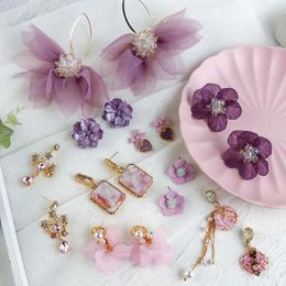 Dangle Earrings & Chandelier AMORCOME Simple Korean Purple Handmade Pearl Shell Flower Long Tassel Drop For Women Fashion 2023 Jewellery Gift