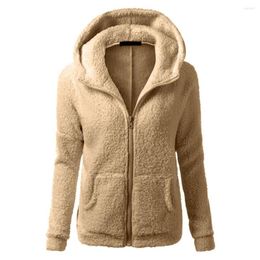 Women's Jackets Winter Overcoat Women Fur Thicken Zipper Cardigan Patch Pockets Solid Color Long Sleeves Casual Hooded Coat Jacket