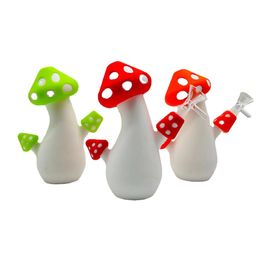 Mushroom silicone bong hookahs glowing in dark smoking pipe with 14mm glass bowl rig dab rigs small bubbler 6.7 inch water bong pipes