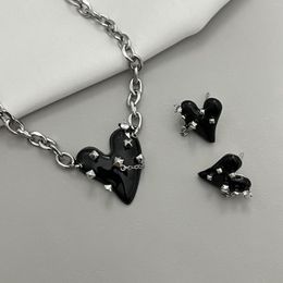 Pendant Necklaces Fairy Grunge Style Punk Dark Series Rivet Heart Earrings Necklace For Women Harajuku Sweet Cool Jewellery Aesthetic