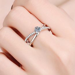 Cluster Rings COSFIX Certified 0.3ct Moissanite Ring Solid Silver 925 Wedding Band Trend Delicate Lab Diamond Jewellery For Women High Quality