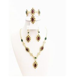 Necklace Earrings Set & Moroccan Caftan Wedding Gold Jewellery For Women Green And Red Stone Fashion High Quality SetEarrings