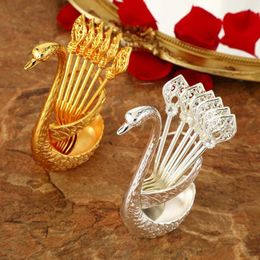 Dinnerware Sets Stirring Spoon High Durability Cutlery Set Bright Colour Swan Shaped Storage Holder Multipurpose