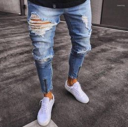 Men's Pants European And American Small Foot Tight High-end Fit Zipper Perforated Narrow Leg Jeans Slim