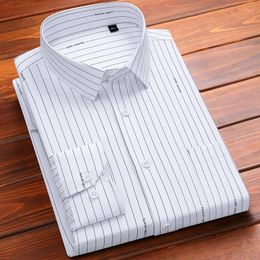 Men's Casual Shirts Spring And Autumn 2023 Business Shirt Men's Long Sleeve Bamboo Fibre Stripe Plaid High Quality Non Iron Slim Fit