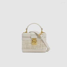 Evening Bags Rattan White Straw Shoulder Bag Women Hand-woven Messenger Summer Beach Square Box Handbag For Lady Bolsa Feminina