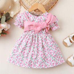 Girl Dresses Girls' Summer Short Sleeved Small Floral Pink Bow In A Princess Dress For Children Aged 1 To 6 Youth Size 16 Entry