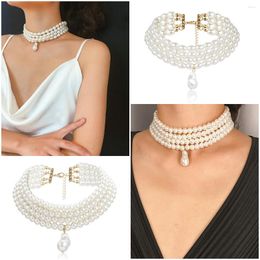 Choker Elegant Vintage Round Pearl Pendant Necklace For Bride Wedding Jewellery Women Multi-layer Beaded Chokers Collar