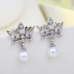 Stud Earrings Fashion 925 Silver Needle Jewellery Spike Crown Pearl Vintage Plata Real Genuine Charm