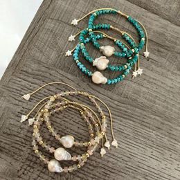 Charm Bracelets 1pc Natural Freshwater Pearl Handmade Gemstone Turquoise Beads Bracelet Shell Star Heart For Women Girls Jewellery Gift