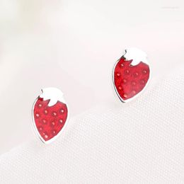 Stud Earrings 925 Sterling Silver Enamel Strawberry For Women Girl Gift Jewellery Pendientes Boucle D Oreille Eh716