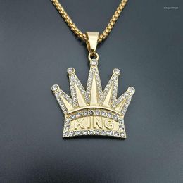 Pendant Necklaces Hip Hop Full Zircon King Shape Bling 60cm 24 In Cuban Link Chain Hiphop Necklace Fashion Jewelry Gift