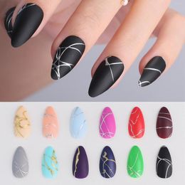 False Nails Short Black Matte Almond Fake Halloween Silver Metal Decoration Stiletto For Girl Nail