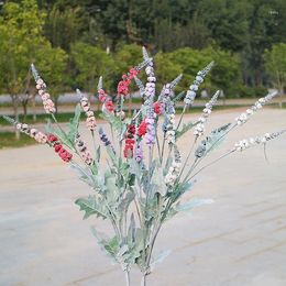 Decorative Flowers 1pc 5 Fork Flocking Artificial Flower Branch For Home Wedding Party Hall Decoration Floral Arrangement Material