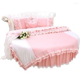 Bedding Sets Round Bed Luxury Pink Super King Size 6.6/7/8feet Duvet Cover Bedsheet Princess Girls Home Lace