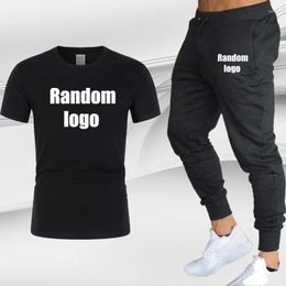 Men's Tracksuits 2023 Men's Random Pattern Printed T-shirt Pants 2PCS Cotton Short Sleeved Jogging Sweatpants Suit Male Summer Sports