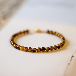 Charm Bracelets Natural 4MM Tiger Eyes Stone Beads Beaded Bangles For Women Men Fashion Fine Jewelry