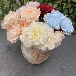 Decorative Flowers 2PCS 50cm High 11cm Diameter Preserved Peonies Bouquet With Leaves Bride Holding Fake Wedding Decoration