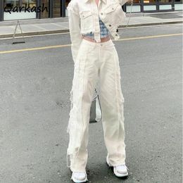 Women's Jeans White Women Denim Boyfriend Trousers Simple Loose Fashion Full Length Daily Vintage Ulzzang Leisure Teens Straight Design