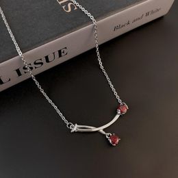Pendant Necklaces Rhinestone Necklace Women Cherry Woman Chain Simple Jewellery Unisex Silver Colour Trendy Sweet Metal Naszyjnik