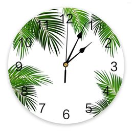 Wall Clocks Green Leaves Plant White Clock Silent Digital For Home Bedroom Kitchen Living Room Decoration