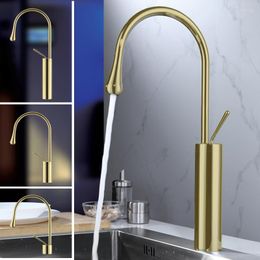 Bathroom Sink Faucets Deck Mounted Basin Faucet Set High Tap Shine Gold Cold Mixer With Two Stainless Steel Inlet Hoses Washroom Toilet