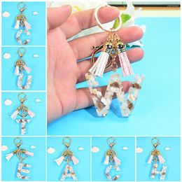 Keychains Resin Conch Creative 26 English Alphabet Charms With Pink White Tassel Car Key Ring Pendant Bag Ornaments Accessories