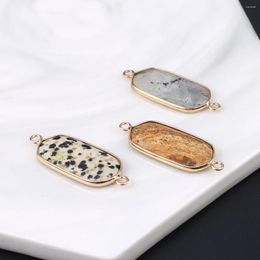 Pendant Necklaces Natural Stone Pendants Gold Plated Flash Labradorite Double Hole Connector For Women Jewelry Making Diy Necklace Party