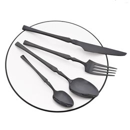 Flatware Sets Black Dinnerware Mirror Cutlery Set Silverware Stainless Steel Tableware Spoon Fork Knife Service For 2/4/6