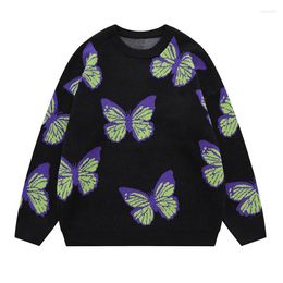 Men's Sweaters Men Hip Hop Streetwear Harajuku Sweater Vintage Japanese Style Butterfly Print Knitted 2023 Cotton Pullover Male Hombre