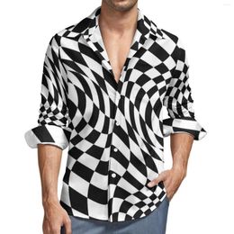 Men's Casual Shirts Abstract Striped Shirt Black And White Geometric Long Sleeve Graphic Streetwear Blouses Autumn Cool Oversized Tops