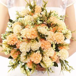 Decorative Flowers 1pcs 12 Flower Head Peony Fake Luxury Bouquet Wedding Decoration Home Table Sky Blue