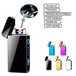 Double Arc Electronic Lighter USB Rechargeable Portable Kitchen Lighter Touchscreen Windproof Silent Ignition Pulse Ignition