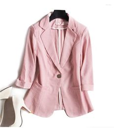 Women's Suits Women's Stripe Suit Jacket Summer Style Fashion Slim Seven-Point Sleeve Office Ladies Casual Short Single Button Blazer