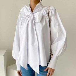 Women's Blouses Lantern Sleeve Bow Tie White Blouse Women Fashion Elegant Vintage Shirt Tops Loose Korean Spring Chic Shirts Female Blusas