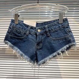 Women's Jeans PREPOMP 2023 Summer Collection Ripped Tassel Dark Blue Super Short Women Denim Shorts Vintage 149