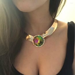 Necklace Earrings Set Colorful Choker Collar Bijoux Necklaces Big Round Glass Crystal Earring Gold Women Party