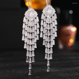 Stud Earrings Luxury Women's Rhinestone Tassel Hanging Zirconia Sparkling Wedding Statement Party Jewellery Gift Crystal