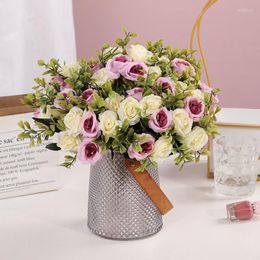 Decorative Flowers 30cm Rose Pink Silk Peony Artificial Bouquet Fake For Home Wedding Decoration Indoor Blue Gift