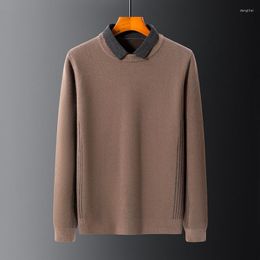 Men's Sweaters High-quality Brand Sweater Male Lapel O Neck Soft Thick Warm Pullover Casual Plush Korean Two Piece Set Fashion Classic