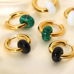 Hoop Earrings HUANZHI 2023 Trend Simple Green Beaded Golden Removable Stainless Steel For Women Travel Party Jewellery