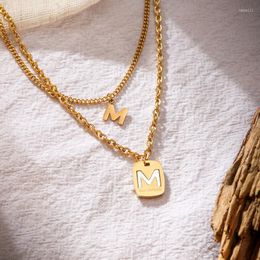 Pendant Necklaces PAXA Fashion Elegant Double Layer Letter M Natural Shell Chain Necklace For Women Stainless Steel Choker Charm Jewelry