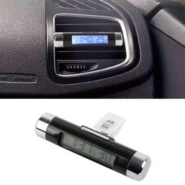 Interior Decorations Electronic Car Clock Thermometer Portable 2 In 1 Digital LCD & Temperature Display Automotive Blue Backlight